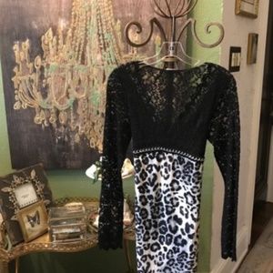 VENUS BLACK LACE LEOPARD DRESS SIZE M